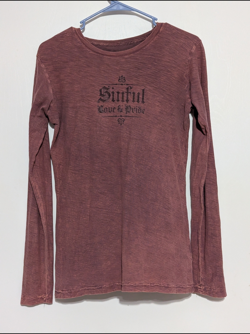 Sinful Long Sleeve Tee in Dusty Rose with Black Logo